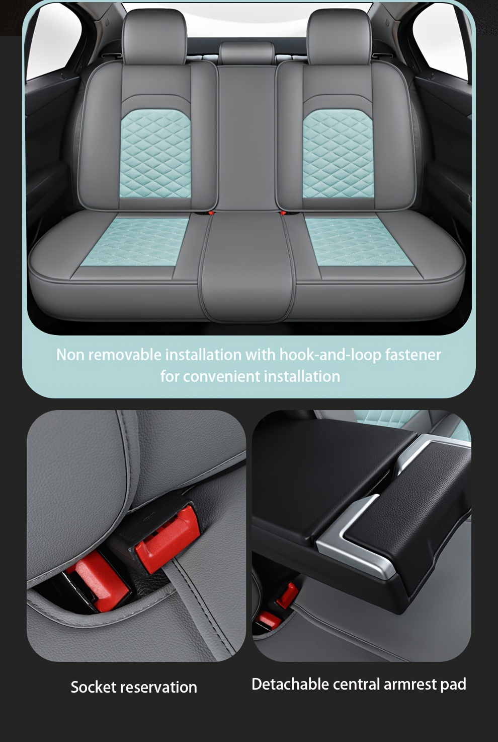 for beige gray quilted car seat cover cartoon design full coverage leather mesh fabric 1 seat five seat option stylish comfortable car seat protector quilted design luxury fee Product details 12