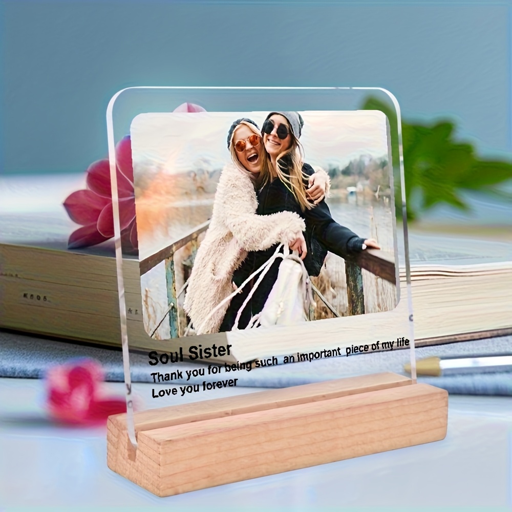 TEMU 2d Flat, Personalized Bohemian Photo & Text Block - Custom Name/date/photo Acrylic Keepsake - Photo Frame Suitable For Birthdays, Mother's Day,