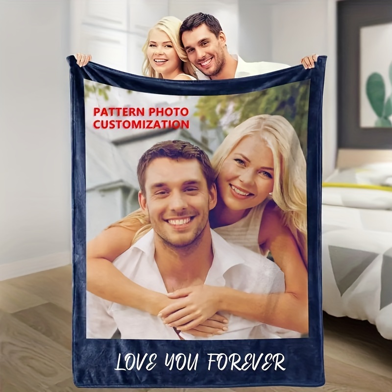 

Custom Love You Photo Personalized Throw Blanket - Contemporary Print, Flannel Weaving, Knitted Craft, Polyester Fleece, Ideal For Couples Gift, Day, Father's Day - 1pc