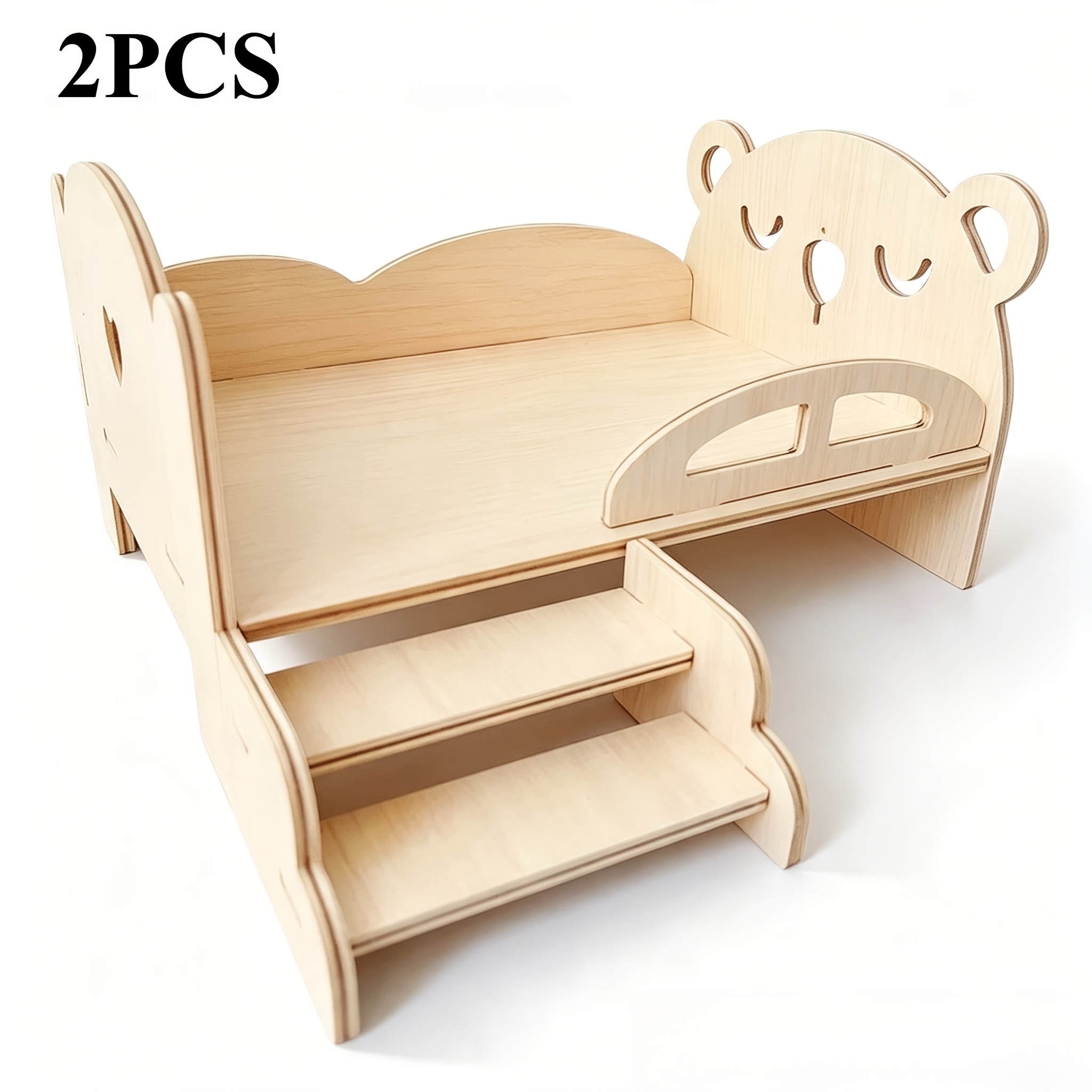 TEMU Hamster Bed, Large Wooden Hamster Bed And Wooden Stairs 2pcs Set, Hamster Hideout With Stairs, Hamster Resting Platform Bed, Suitable For