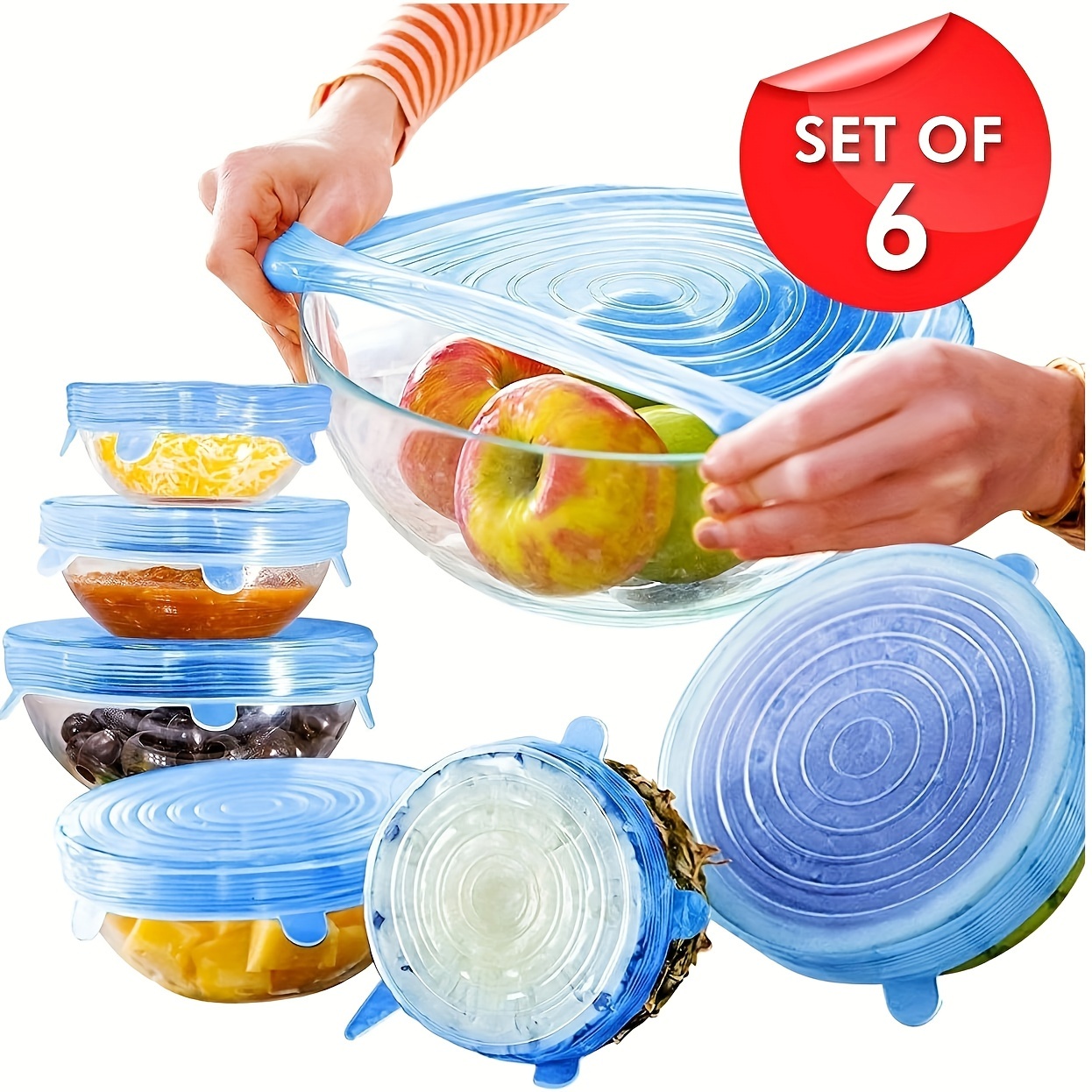 

Set, Reusable Silicone Stretch Lids, Stretchy Silicone Lids For Bowls, Reusable Silicone Bowl Covers Reusable, Silicone Covers For Bowls, Silicone Microwave Cover