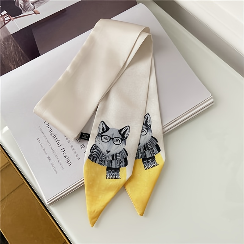 animal print small silky scarf thin smooth neck scarf casual decorative streamer hairband for women details 8