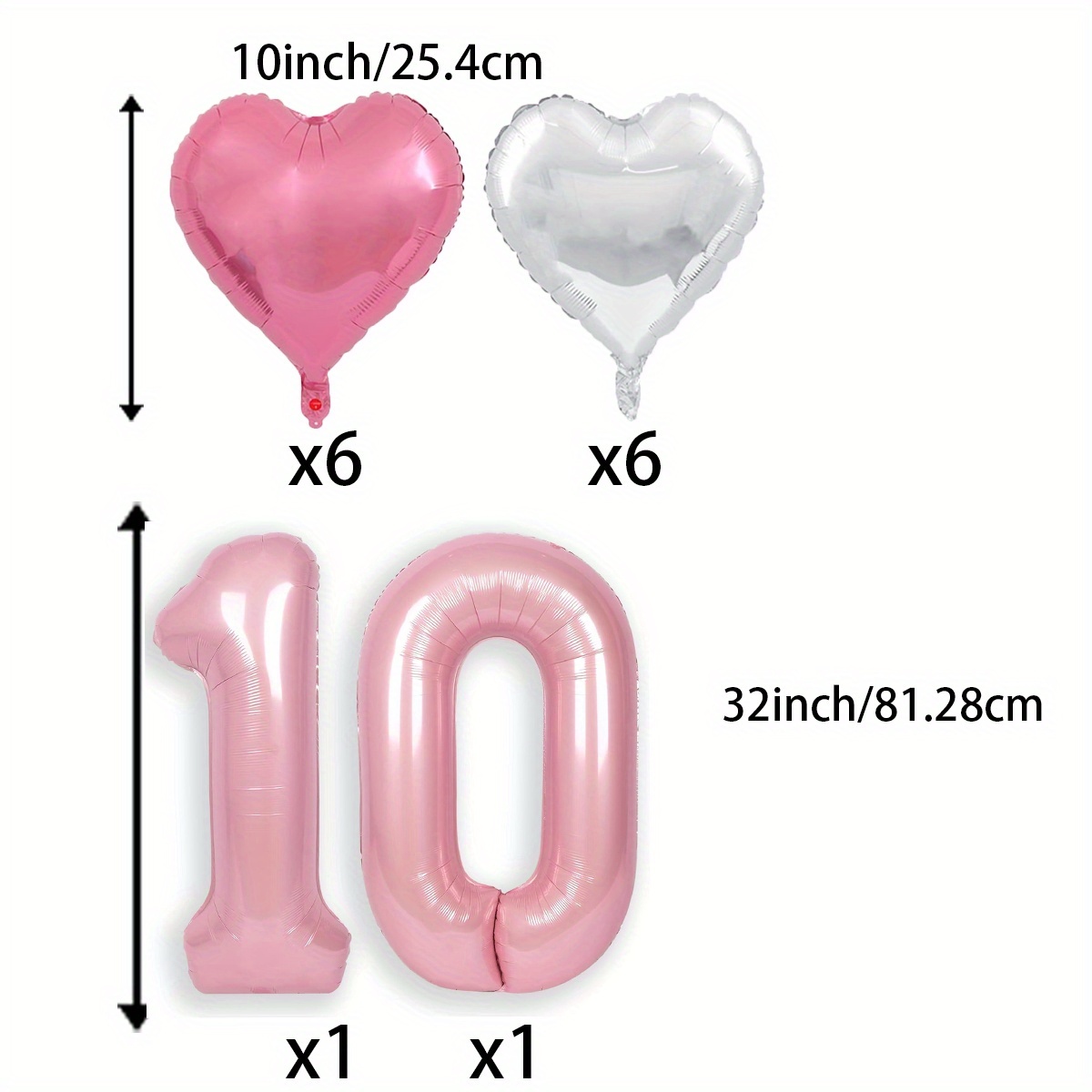 Image of Pink Balloon With 10inch Pink Silvery Heart Balloons 32inch Pink Number Balloon Digital Balloon 10 For Girl 10th Birthday Anniversary Wedding Graduations Party Decorations