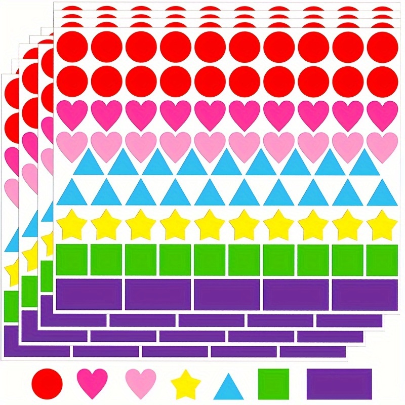 

1008 Count Multi-shaped Color Coding Labels - 7 Vibrant Colors, Assorted Shapes (circle, Heart, Star, Triangle, Square, Rectangle) - Paper Material Stickers For Classroom, Office & Organizing