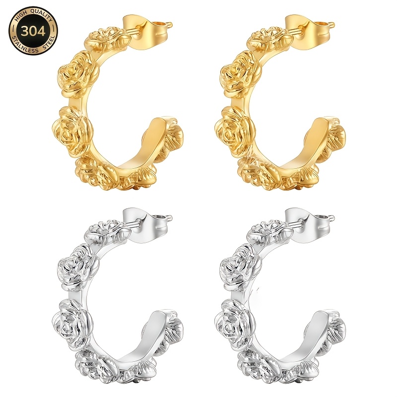 Women's 18K Gold Plated 3D Rose Wreath Hoop Earrings