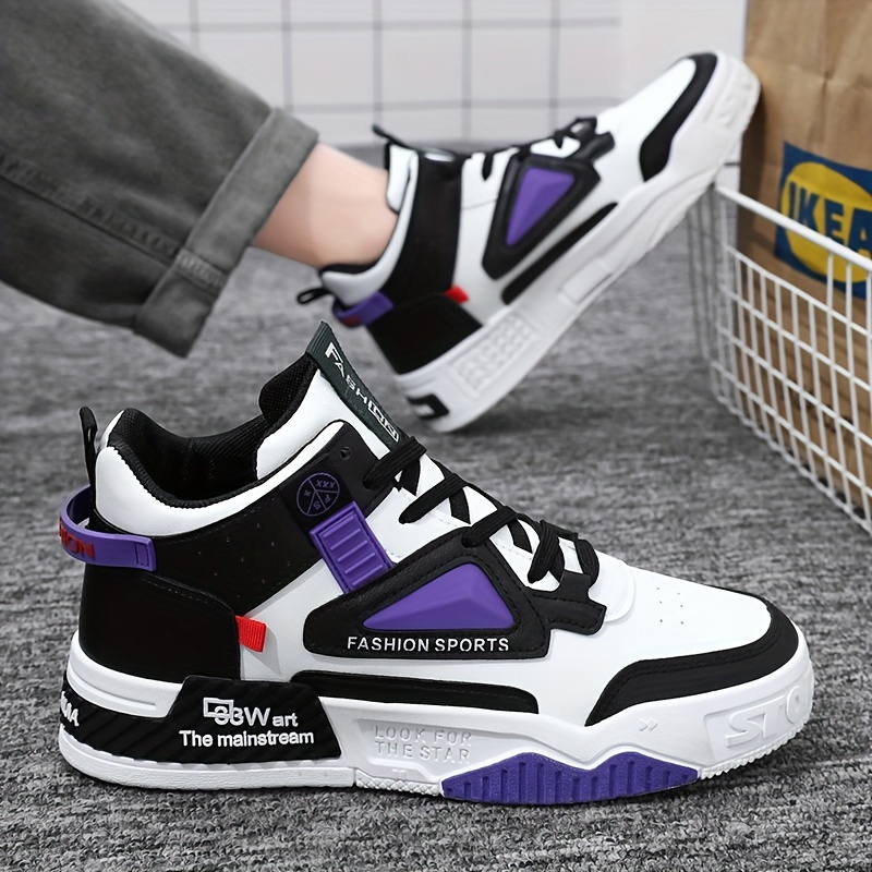Comfy Men's High Top Skateboard Shoes - Trendy Color Block Non Slip Lace Up Sneakers for Outdoor Activities