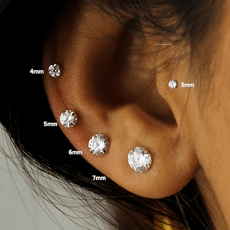 5 Pairs Round Cubic Zirconia Stud Earrings Set, Hypoallergenic