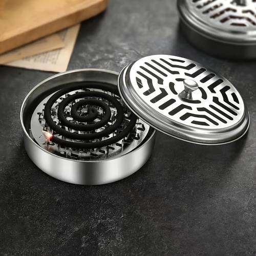 a compact and stylish stainless steel mosquito coil holder with a lid and handle home use and outdoor activities such as camping and picnicking random style
