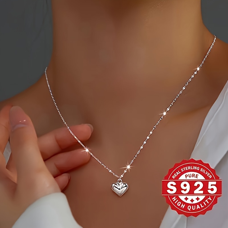 

1pc Vintage 925 Sterling Silver Plated Heart Pendant Necklace, Hypoallergenic Classic Jewelry, Day, Anniversary Gift For Women, Valentine's Day Suitable, Accessory