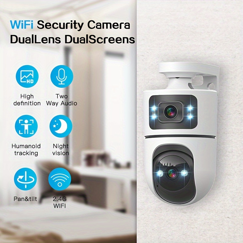 Image of Dual Lens Wireless Ip Camera, Ptz Outdoor With 2.4g Wifi, Dual Screen, Auto Tracking, Night Vision, Audio, Motion Detection For Safety And Monitor