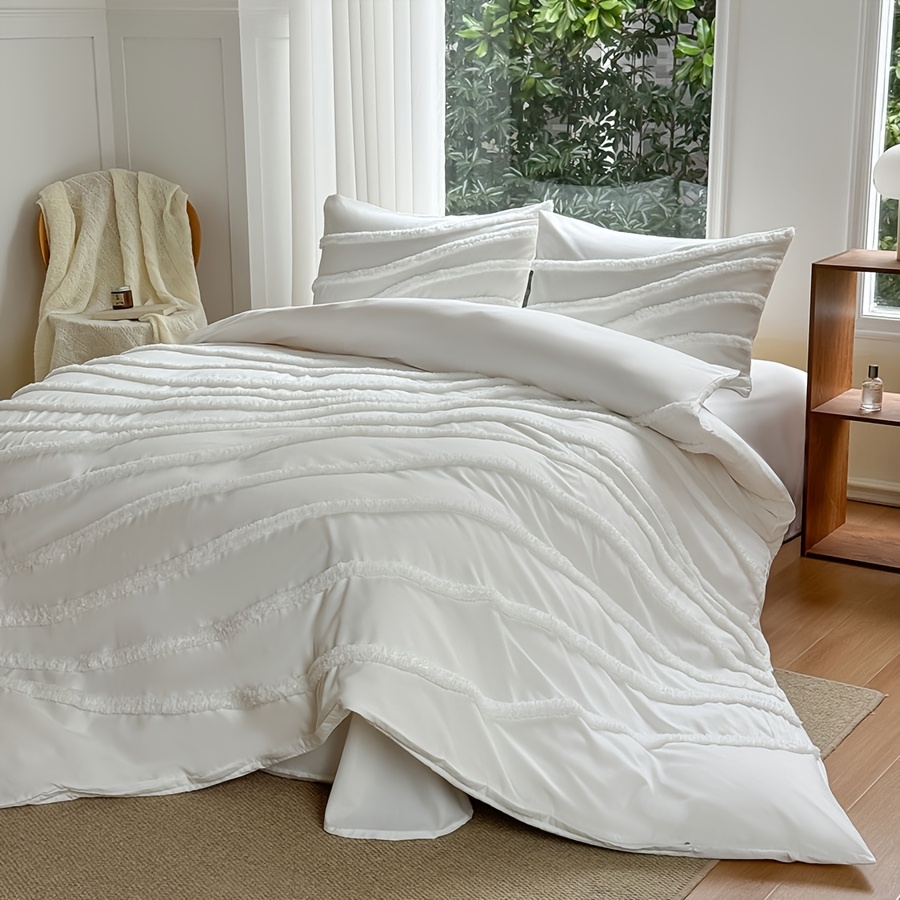 3pcs Set (1 Duvet Cover + 2 Pillowcases, Without Core) Three-Dimensional Tufted Line Design Duvet Cover Set, Soft And Comfortable Bedding Set, Suitable for Women, Men, And Friends' Home Gifts, Multiple Sizes And Colors, Universal for All Seasons
