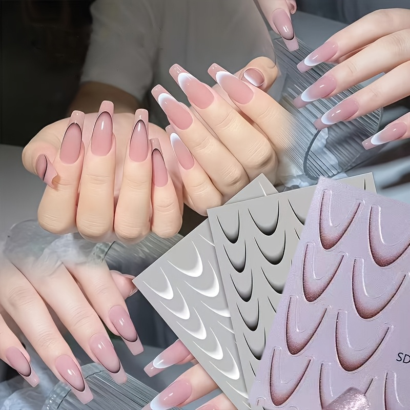 TEMU 2026 New Gradient Nail Stickers, Nail Art Stickers, Black And White Nail Decals