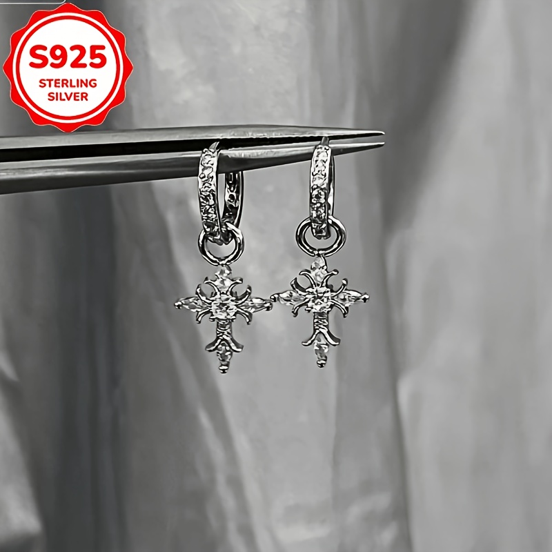 Women's S925 Sterling Silver Cross Pendant Ear Cuffs
