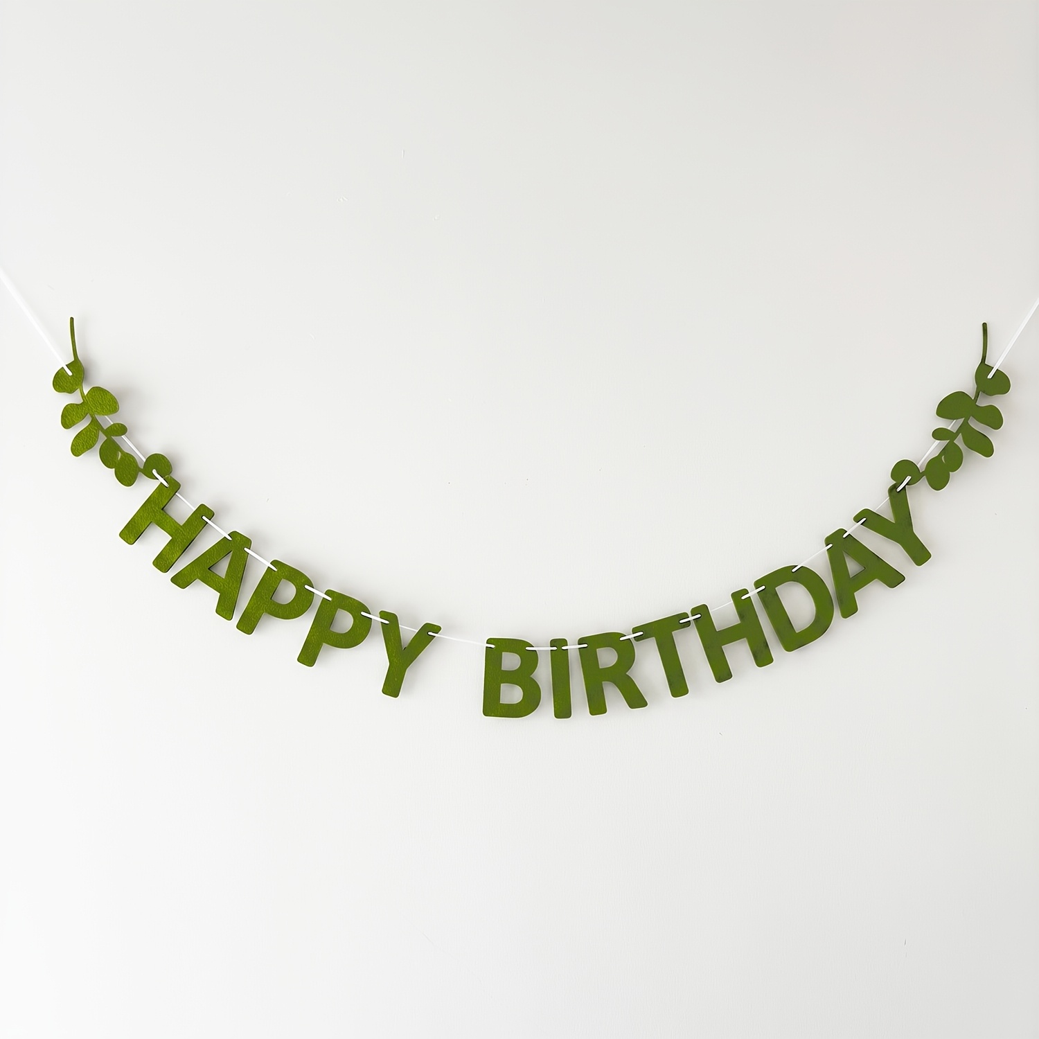 TEMU Guirlande Joyeux Anniversaire Vert Sauge de 9 pieds, Guirlande d'Anniversaire Élégante en Feutre avec Bannière de Feuilles, Guirlande