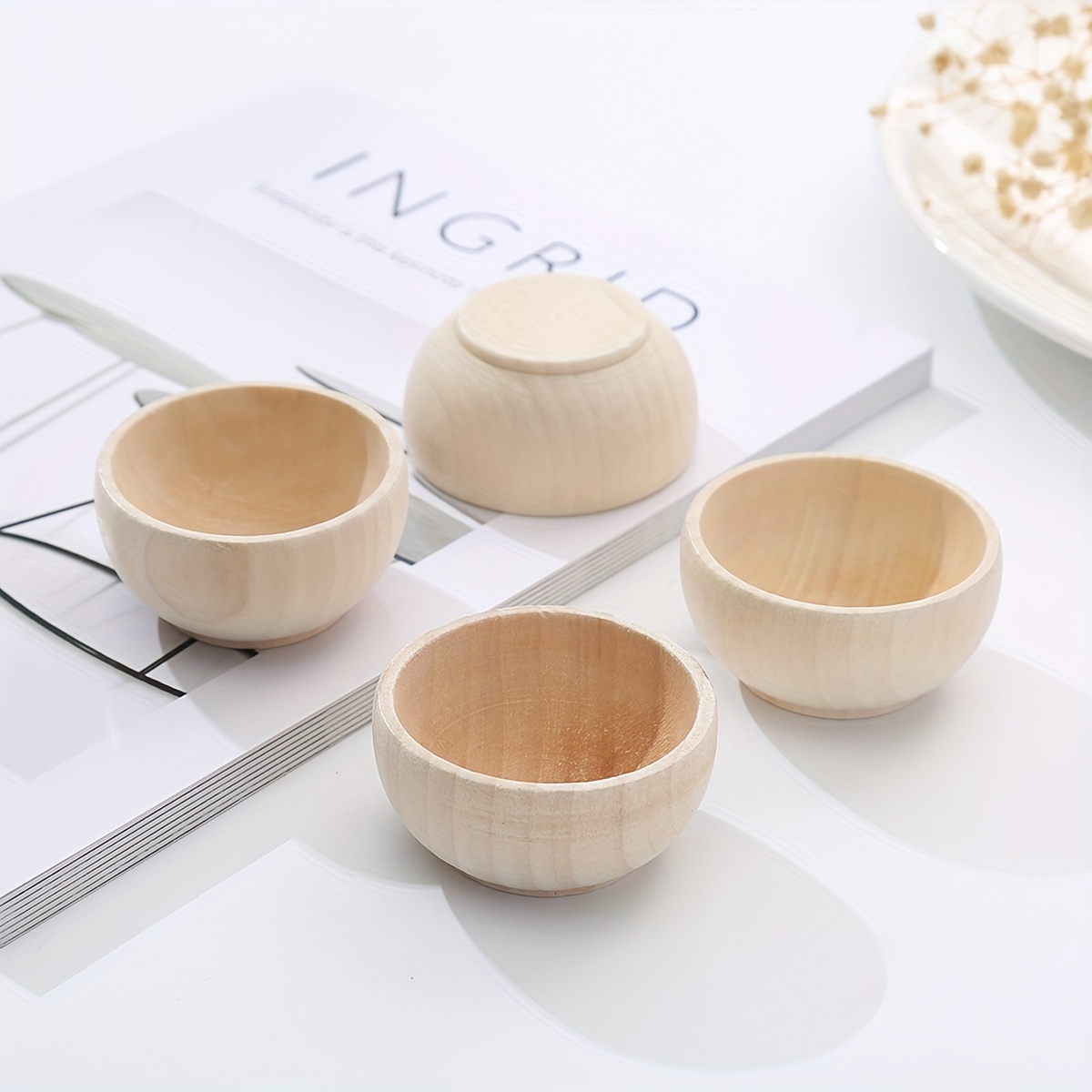 

3pcs Diy Wooden Shaped Bowls, Craft Painting Small Wooden Bowls Set, Natural Wooden Decorative Bowl