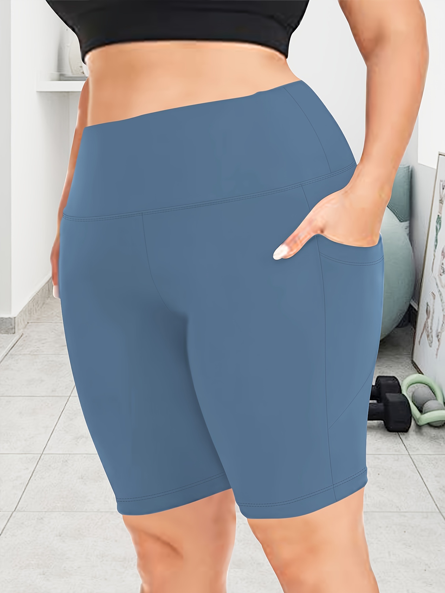 Big Size High Waist Crescent Pocket 5 Points Pants - Drainage Style