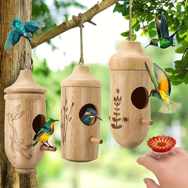 

1pcs/2pcs/3pcs Bird House, Hummingbird Ring Feeder, Wooden Outdoor Hanging Bird House, Gift For Bird Lovers, Garden Gifts