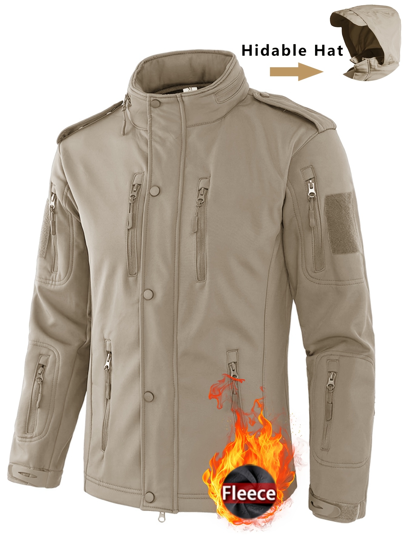 Men's Tactical Fleece Jacket, Windproof Soft Shell Outdoor Hoodie