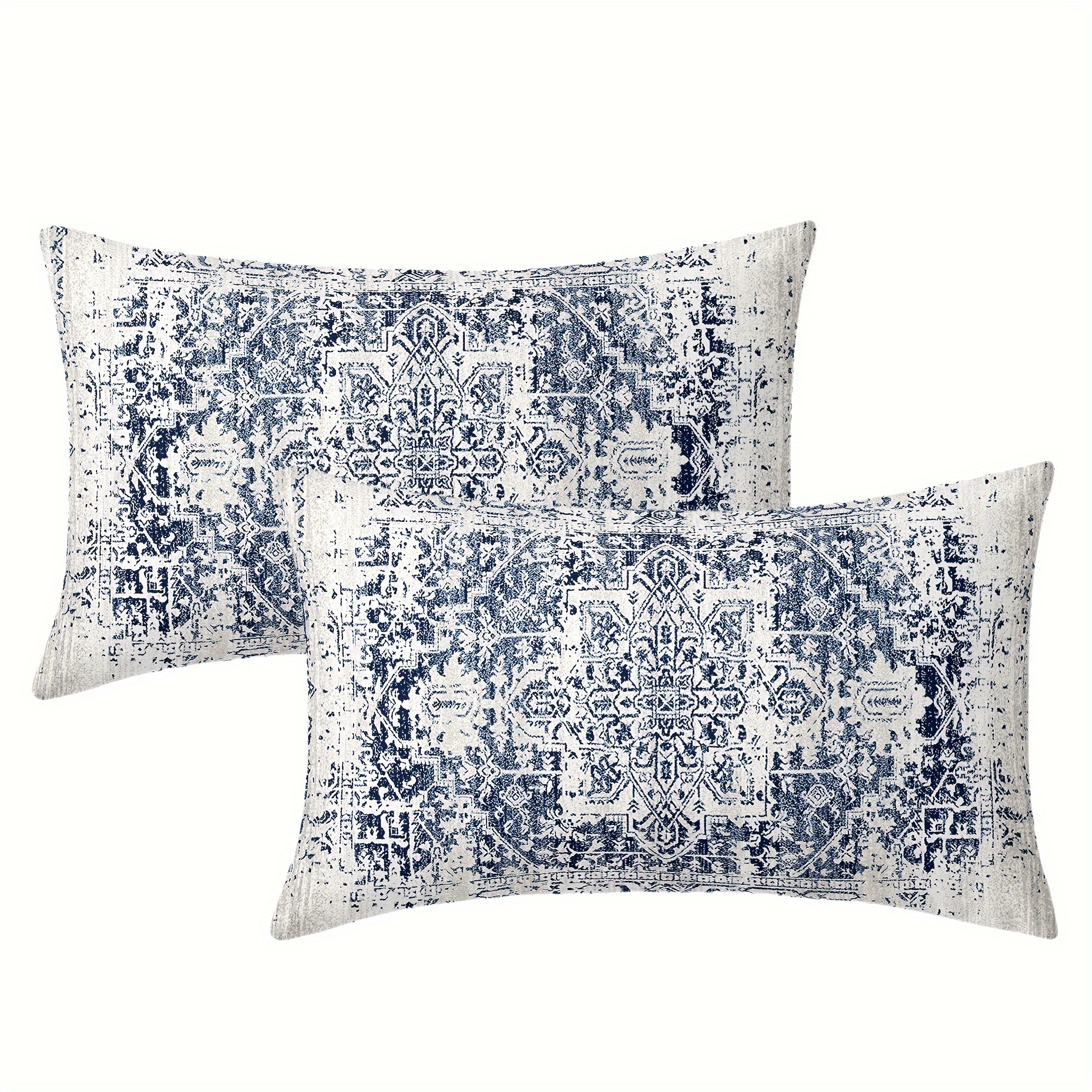 TEMU 2pcs Navy Grey Ethnic Boho Lumbar Short Plush Throw Pillow Covers, Bohemian Carpet Vintagebohemian Carpet Vintage Floral Farmhouse Accent Home