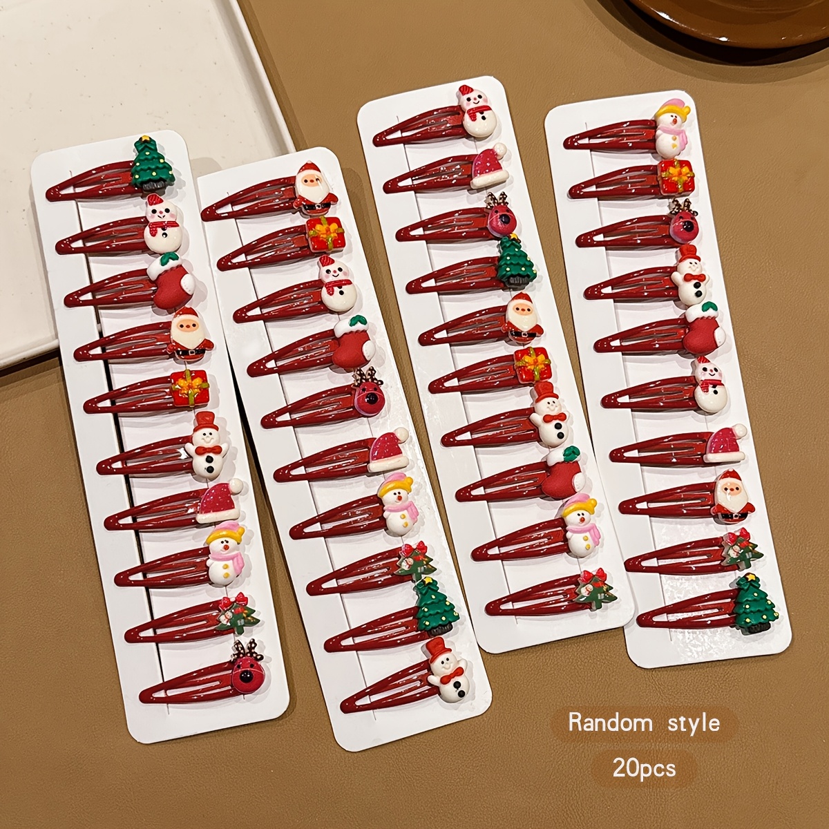 TEMU Juego de 20 piezas de accesorios para el pelo de Navidad de estilo aleatorio, rojos, con decoración de flequillo y pinzas para el pelo