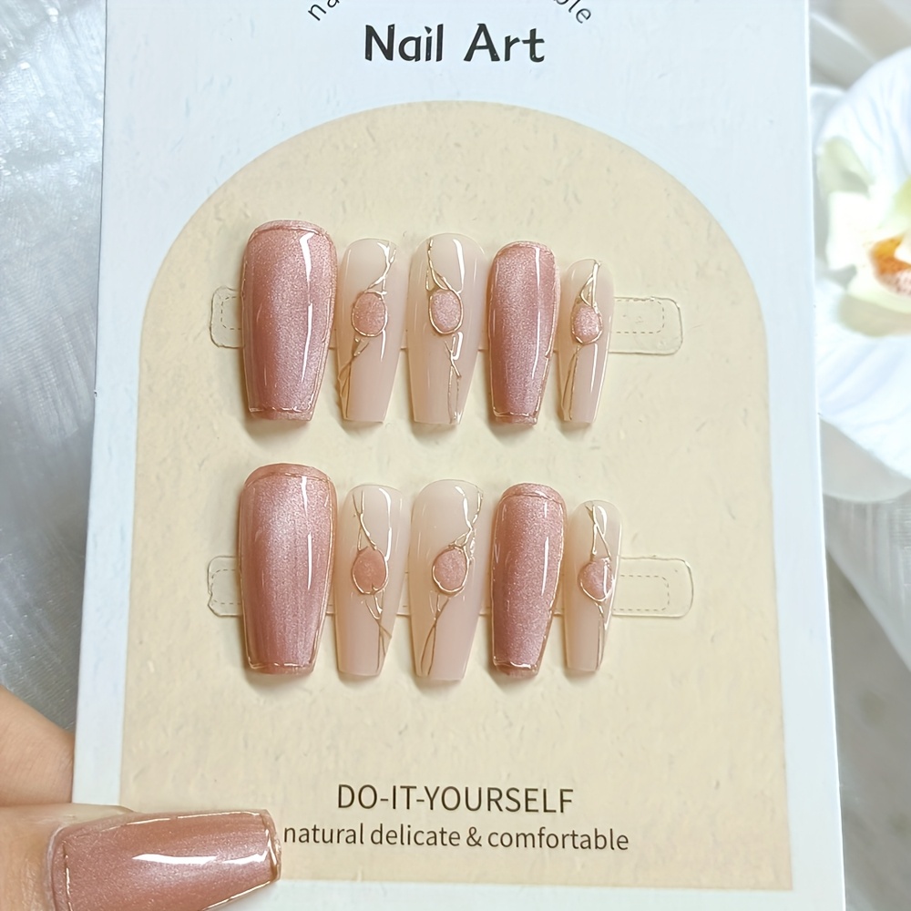 

10pcs Press On Nails Long-t Fake Nails Pink Colorblock False Nails Reusable False Nails For Women And Girlwith