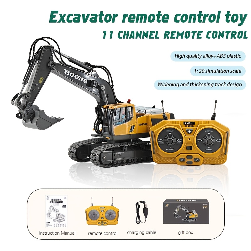 TEMU 1:20 Alloy Excavator 11 Channels With Reverse Steering 680 Degree Rotating Platform And Arm Digging Function Ideal As A Christmas Gift