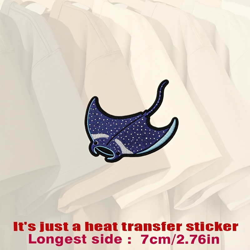 TEMU Blue And White Large Whale Shark Patch, Starry Sky Pattern, Black Border, Curved Tail, Heat Transfer Sticker Suitable For Flat Materials Like