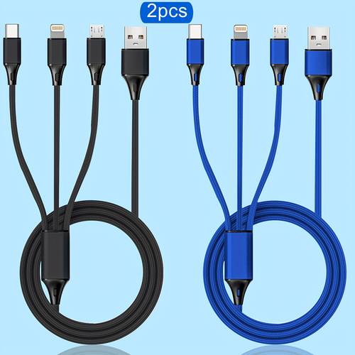 2pcs 3 in 1 fast charging cable for iphone type c micro usb devices nylon woven non design for iphone 14 13 12 11pro max xs xr 8 7 6 for samsung xiaomi oppo vivo redmi and other smartphones
