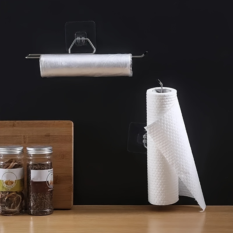 1pc Paper Towel Holder, Wall-mounted Stainless Steel Paper Towel Storage Rack, Household Perforation-free Paper Towel Rack, For Living Room, Bathroom And Kitchen, Home Organizers And Storage, Home Accessories