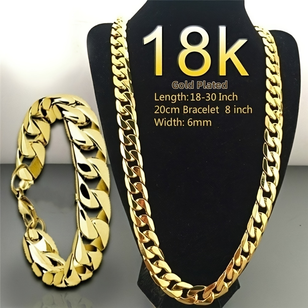 TEMU Collier Chaîne Cubaine en Argent 925 pour Homme - Chaîne Haute Résistance de 18 à 30 pouces, Bijou Luxueux Plaqué Or 18K, Durable et Résistant à