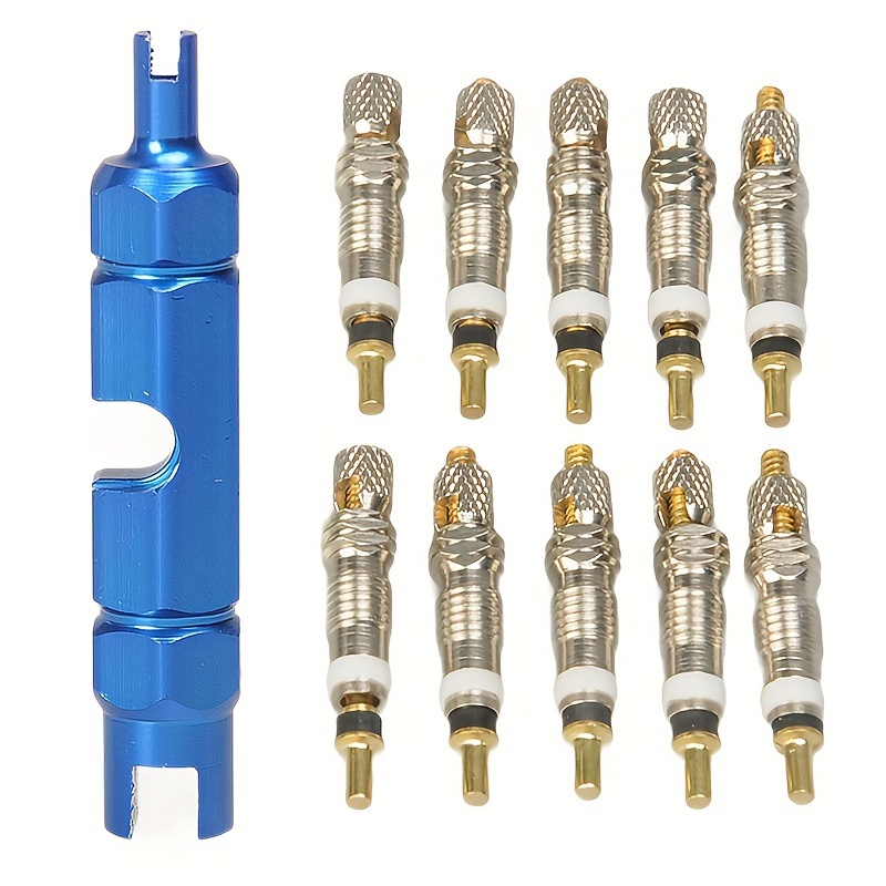 Image of Tool Black, Blue, Red With 10 Valve Cores, 11-in-1 Bicycle Tire Repair Kit With Valve Core Tool Adapter And And Schrader Valve Caps