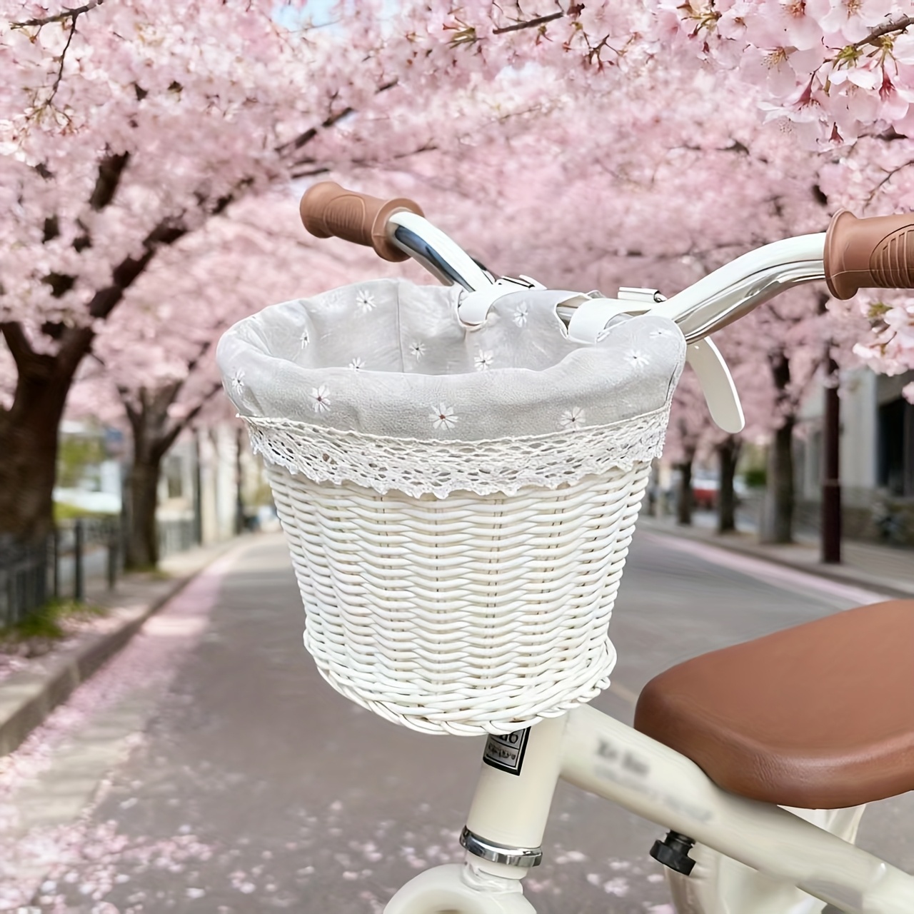 TEMU Hand-woven Bicycle Basket With Lining, Rustic-style Bicycle Basket, Durable Commuter Basket, Balance Bike Basket