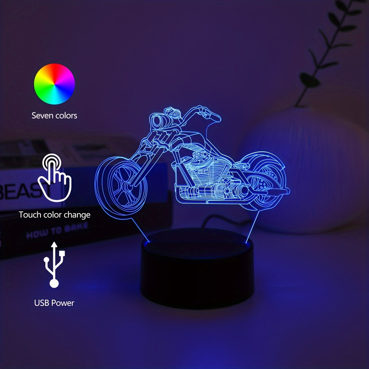 1 Lámpara Diseño Motocicleta Luz Nocturna Luz Led Ilusión 3d - Temu