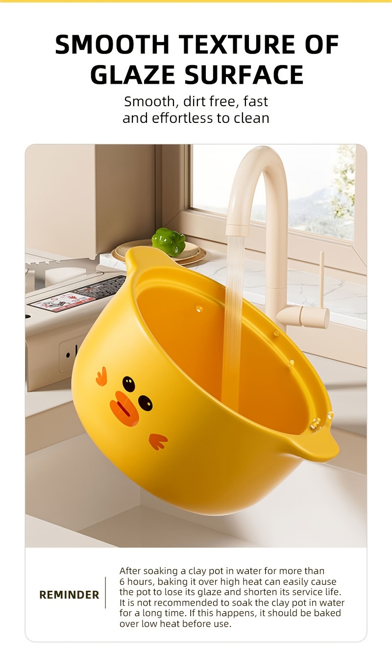 6 litre yellow duck   high temperature ceramic   for soups rice and slow cookers multi functional non stick clay pot for home use compatible with cooker   and gas   induction cookware kitchenware details 3