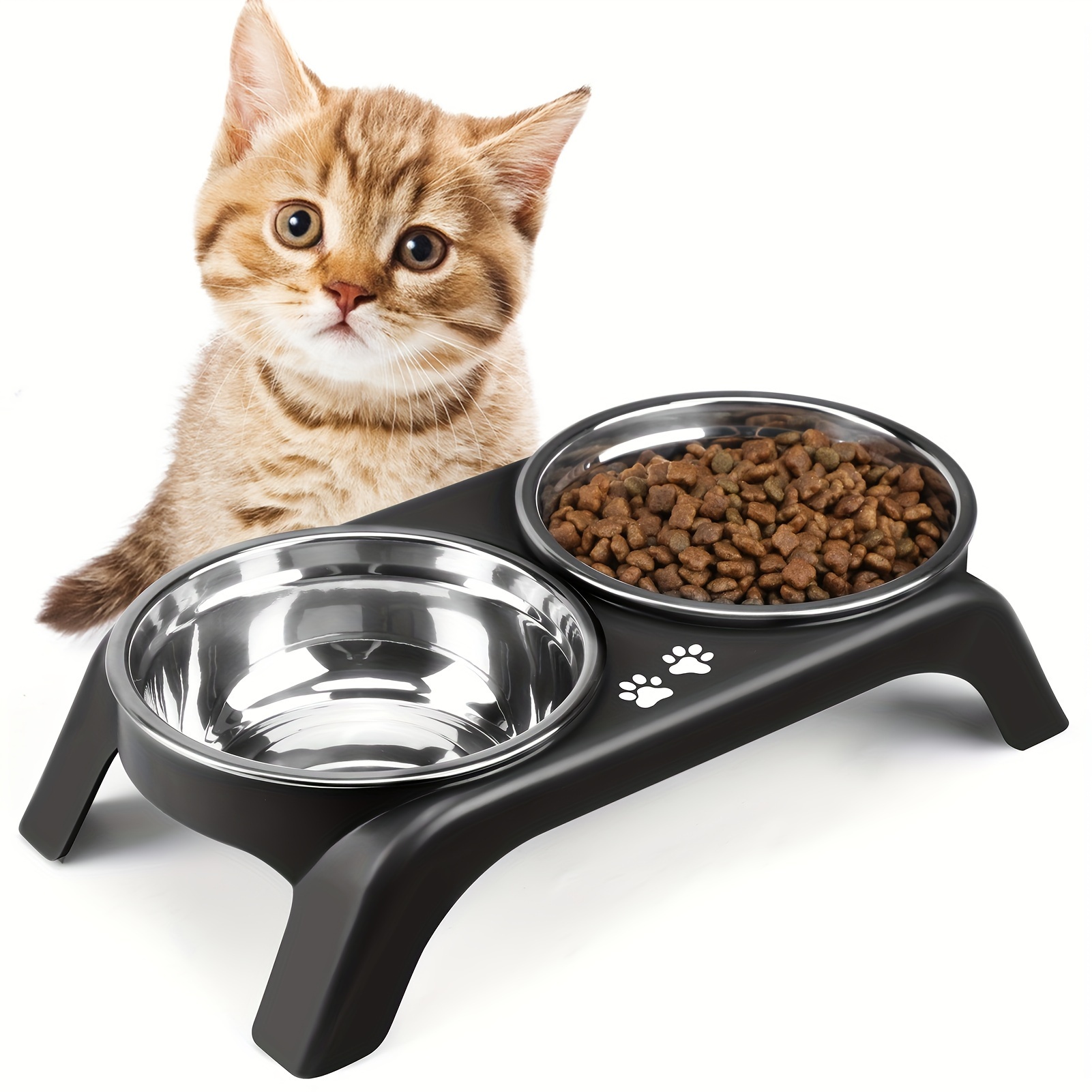 

chic" Elevated Stainless Steel Cat Bowls With Non-slip Feet - Anti-vomiting, Easy Clean Design For Indoor Cats & Small Dogs