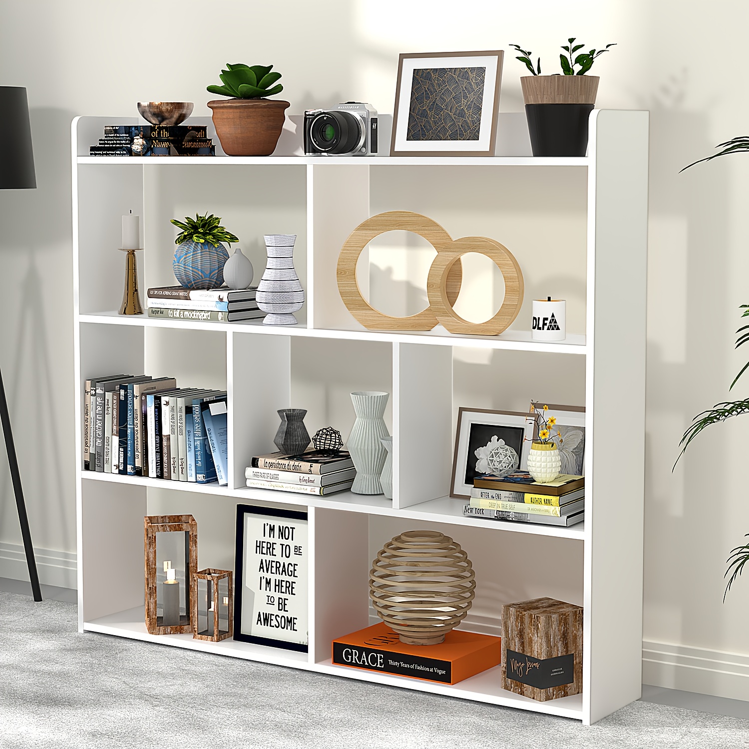 E-shop Robuste 3-Etagen-Würfel-Bücherregal - Freistehendes Regal mit 7 Fächern, Stabile MDF-Konstruktion, Einfache Montage, Platzsparende Ablage für