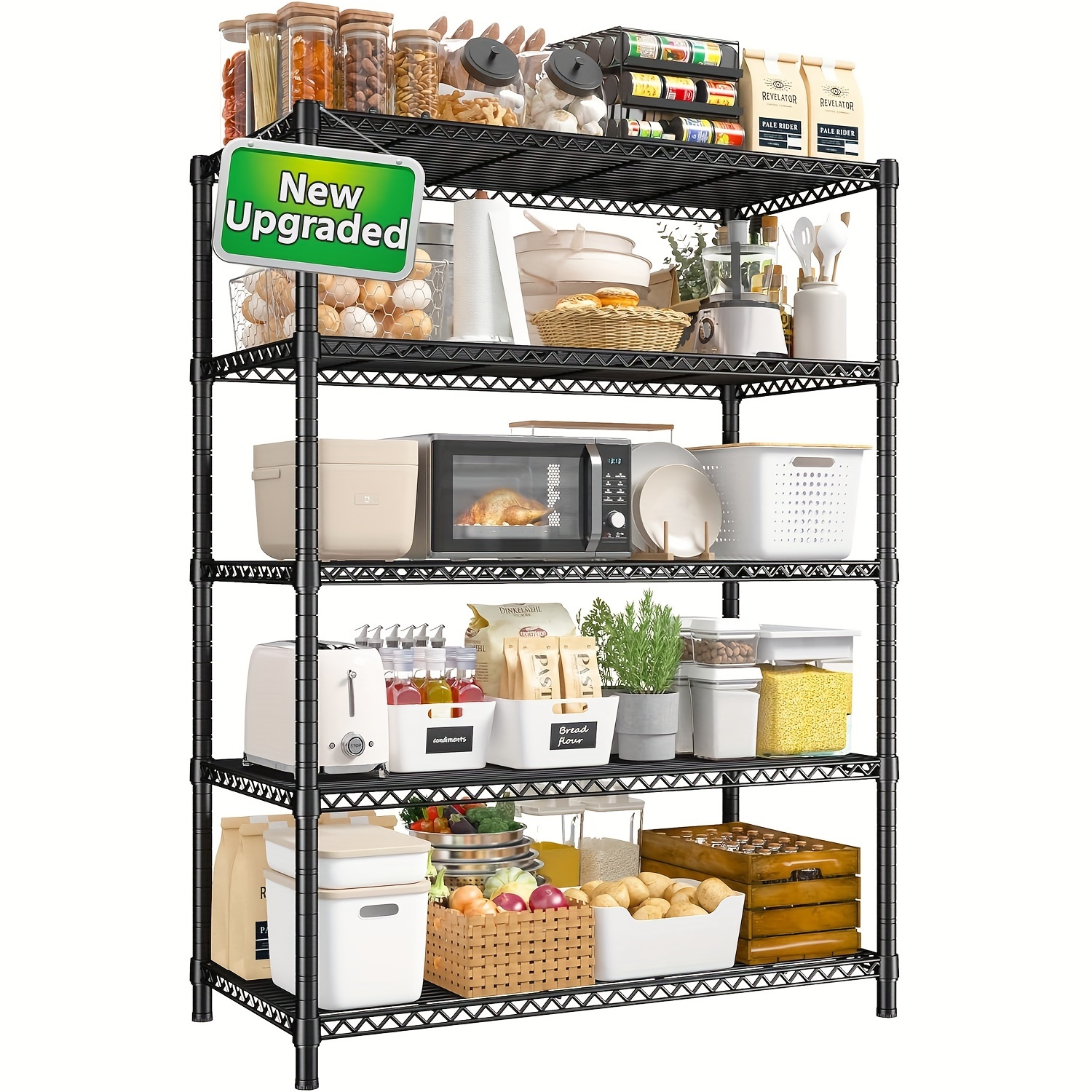 

70.8" H Wire Shelving, Storage Shelves Metal Shelves For Storage, 5-shelf Adjustable Garage Shelving Heavy Duty Storage Rack Pantry Shelf Kitchen Shelving, 35.5w*17.7d*70.8h