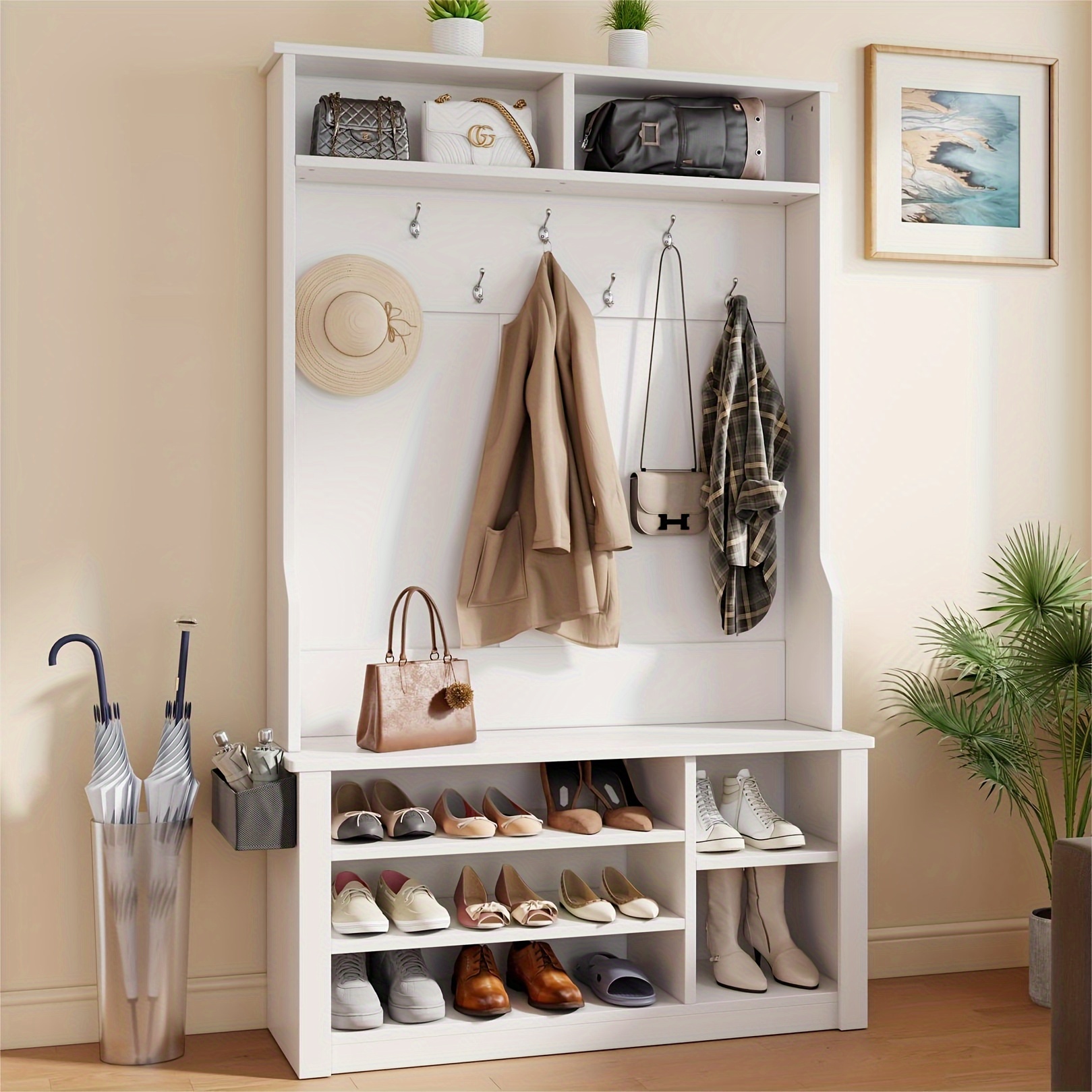 Coat Rack Shoe Bench Set Coat Rack with Shoe Storage, Storage Shoe  Cubbies with Coat Rack, Wall Mount Hall Tree with Adjustable Shelf for - Main Image