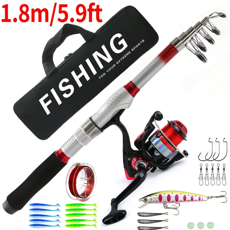 1.8-3.6m Fishing Rod Kit, Telescopic Fishing Rod with Spinning Reel * Baits, Travel Fishing Accessories with Carrying Bag for Beginner 1.8-3.6m Fishing Rod Kit, Telescopic Fishing Rod with Spinning Reel * Baits, Travel Fishing Accessories with Carrying Bag for Beginner