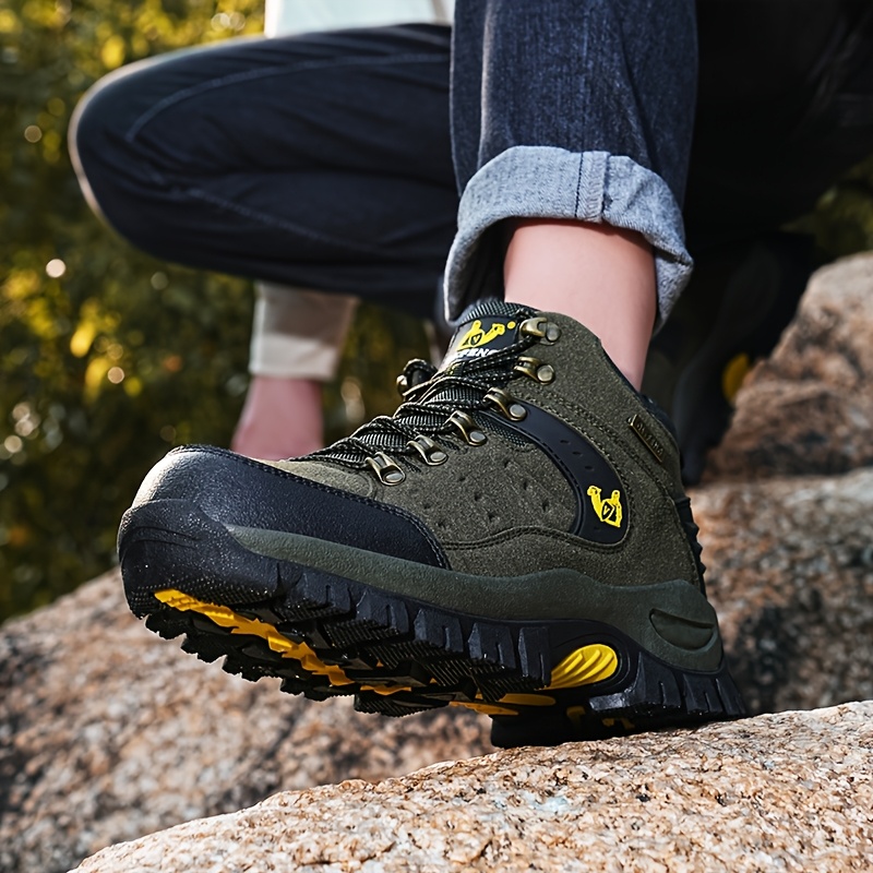 mens high top hiking boots durable non slip yellow lace up shoes