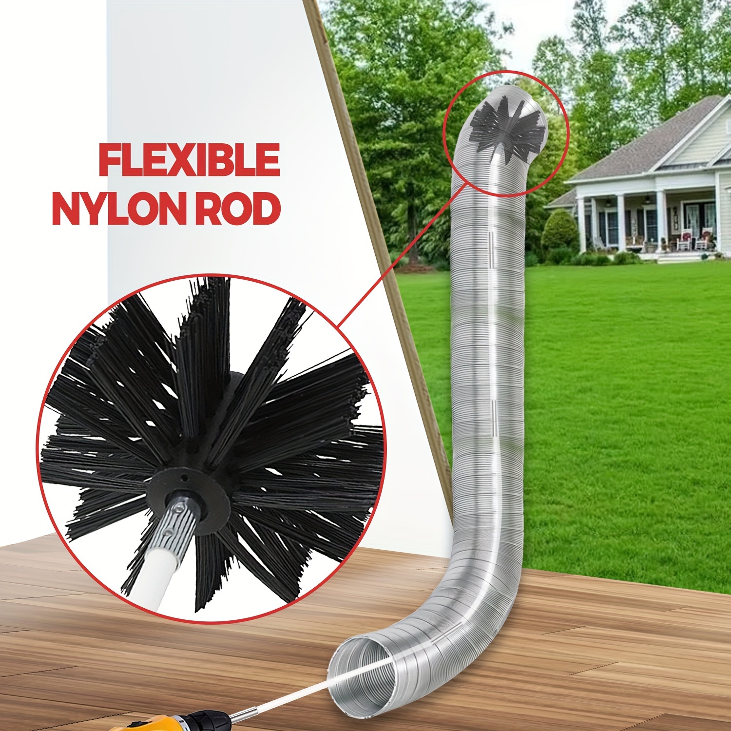 

25 Feet Dryer Vent Cleaning Brush, Extendable To 25feet, Lint Remover, Synthetic Brush Head, With Or Without A Drill