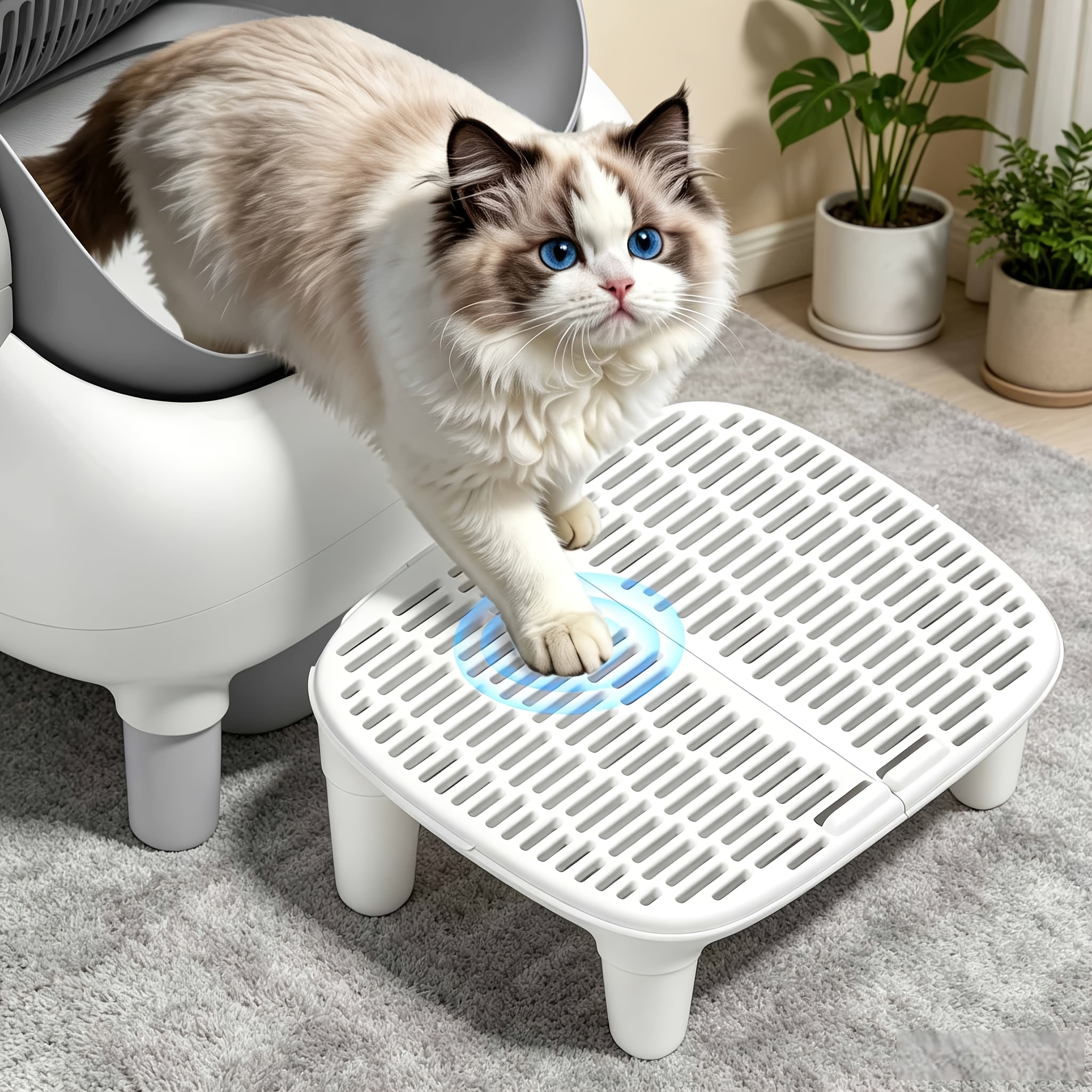 Non-slip Litter Box Ramp, Leak-proof, Easy To Clean, Removable Litter Catcher, Premium Look, For Kittens & Senior Cats, Fits Most Litter Boxes