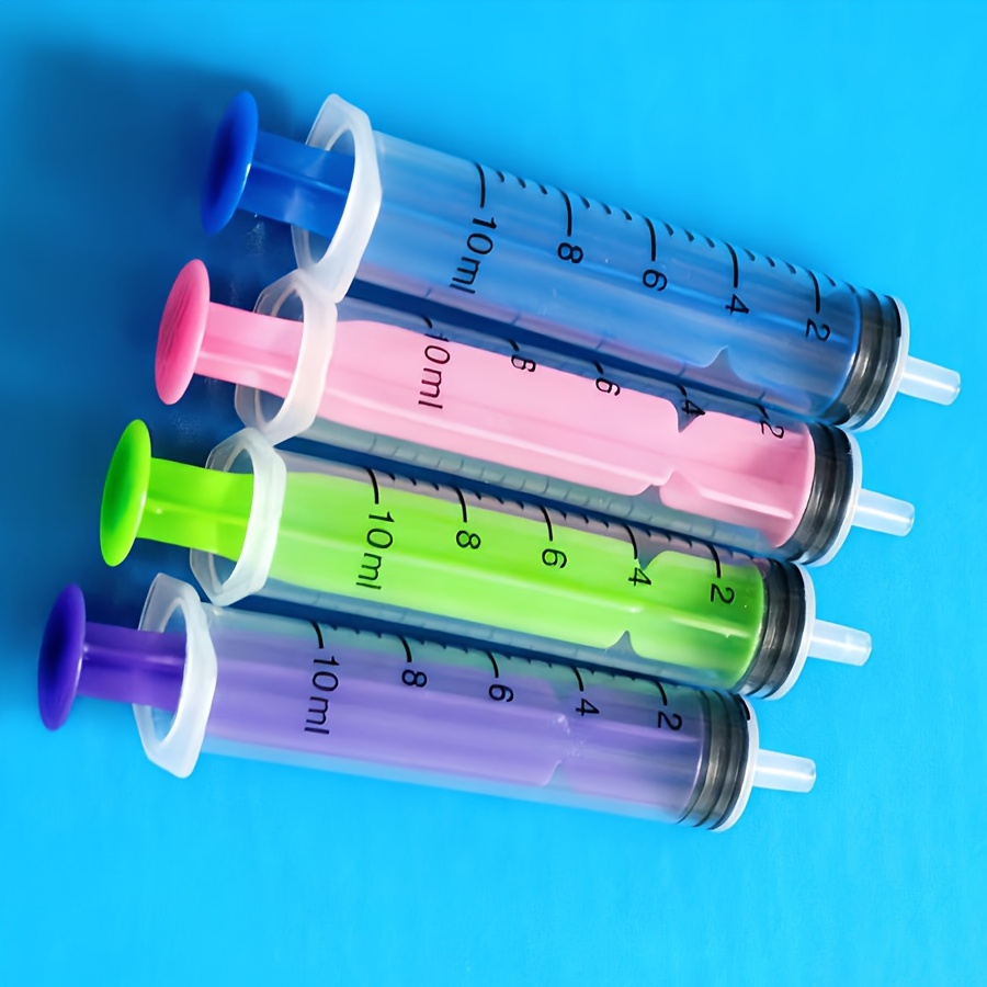 Image of 10ml Non- Plastic Syringe Compatible For Glue, Liquid Medication & Pet Feeding - Color-coded (yellow, Blue, Purple, Green, Pink, Orange) With Needle - Ideal For Veterinary Use, Diy & Research - 10ml