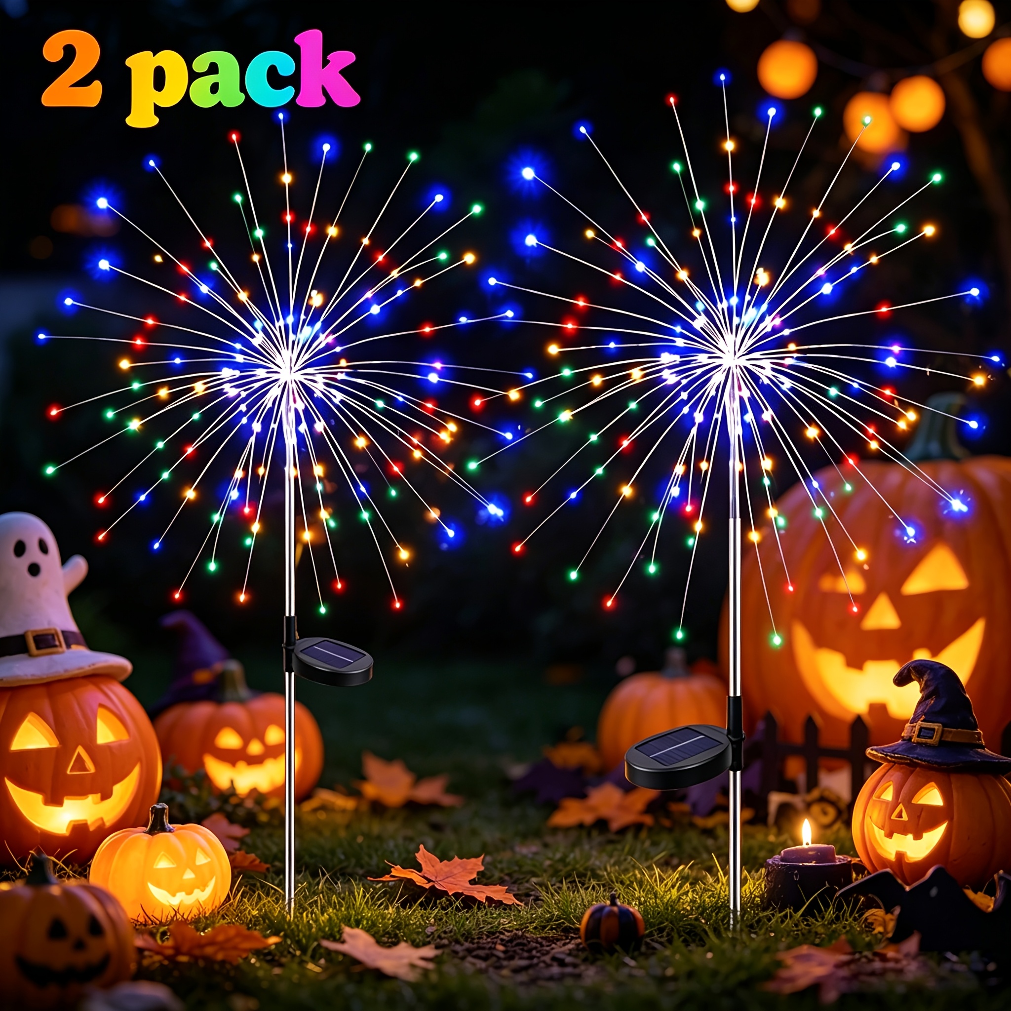 TEMU 2pcs Solar String Lights (120 Leds), 8 And Ip44 Waterproof Fireworks-style Flickering String Lights, Outdoor Patio Decoration, Pathway Light