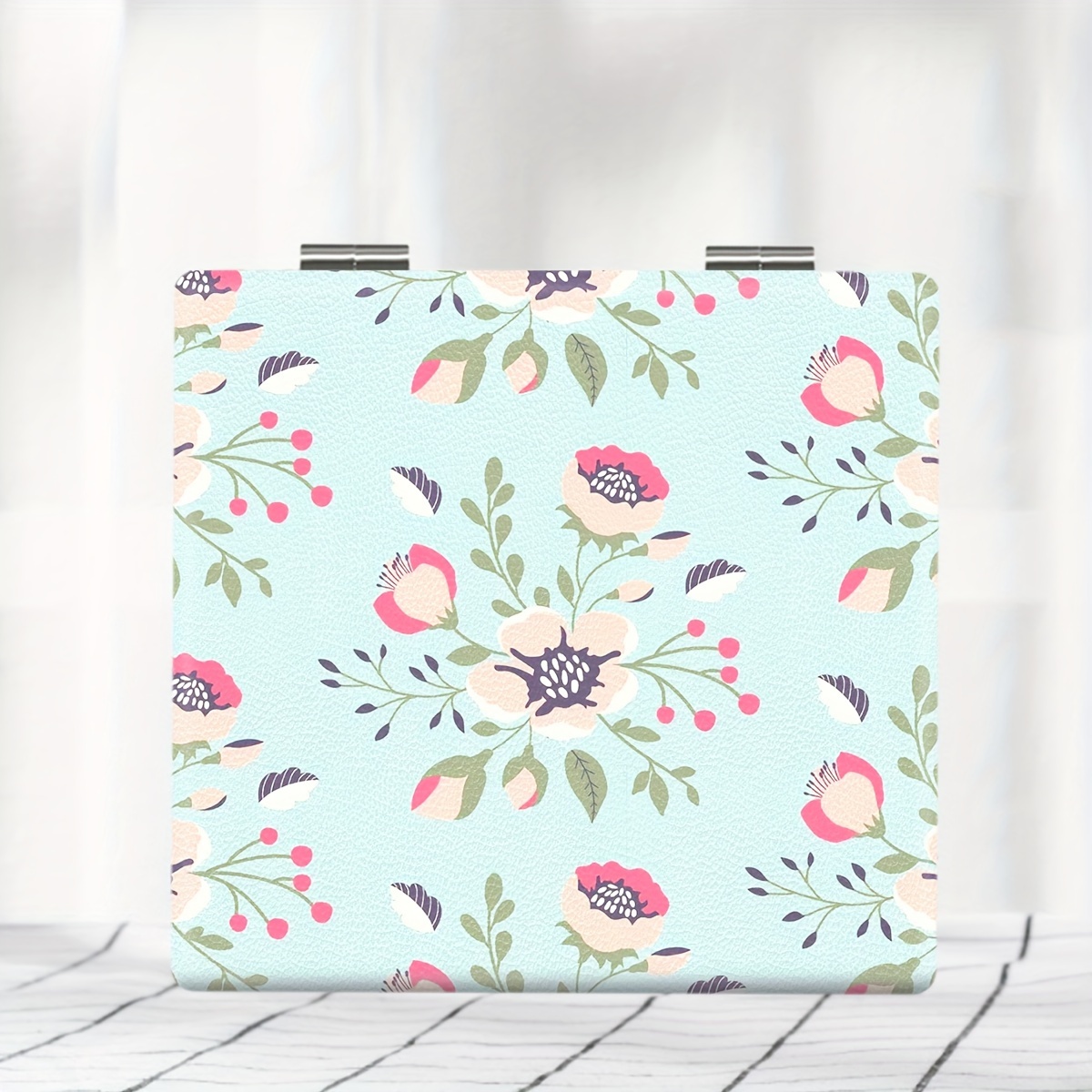 Portable Pocket Makeup Mirror Foldable HD Pastoral Style Floral