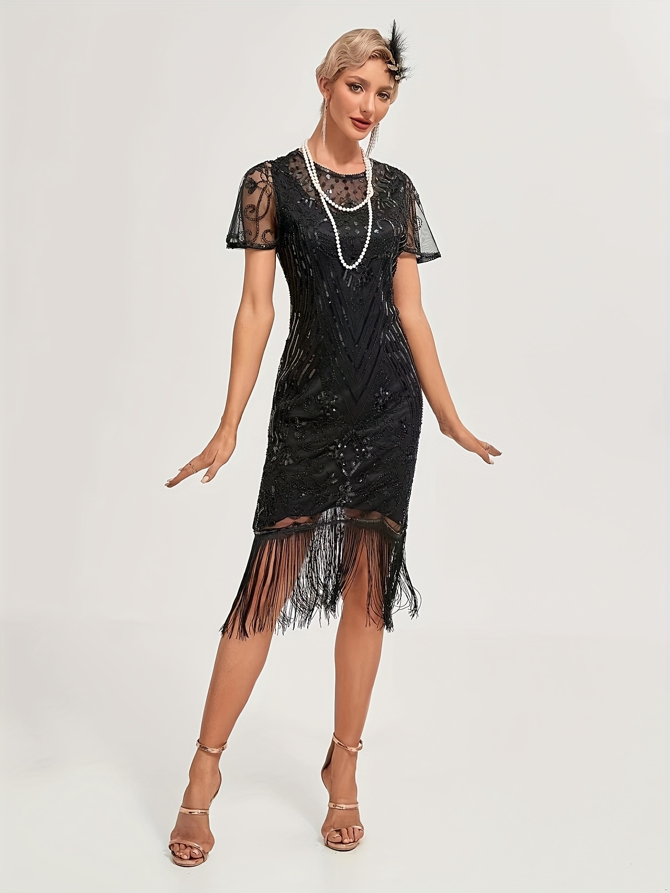 1920s vintage sequin flapper dress elegant high neck - Temu Italy
