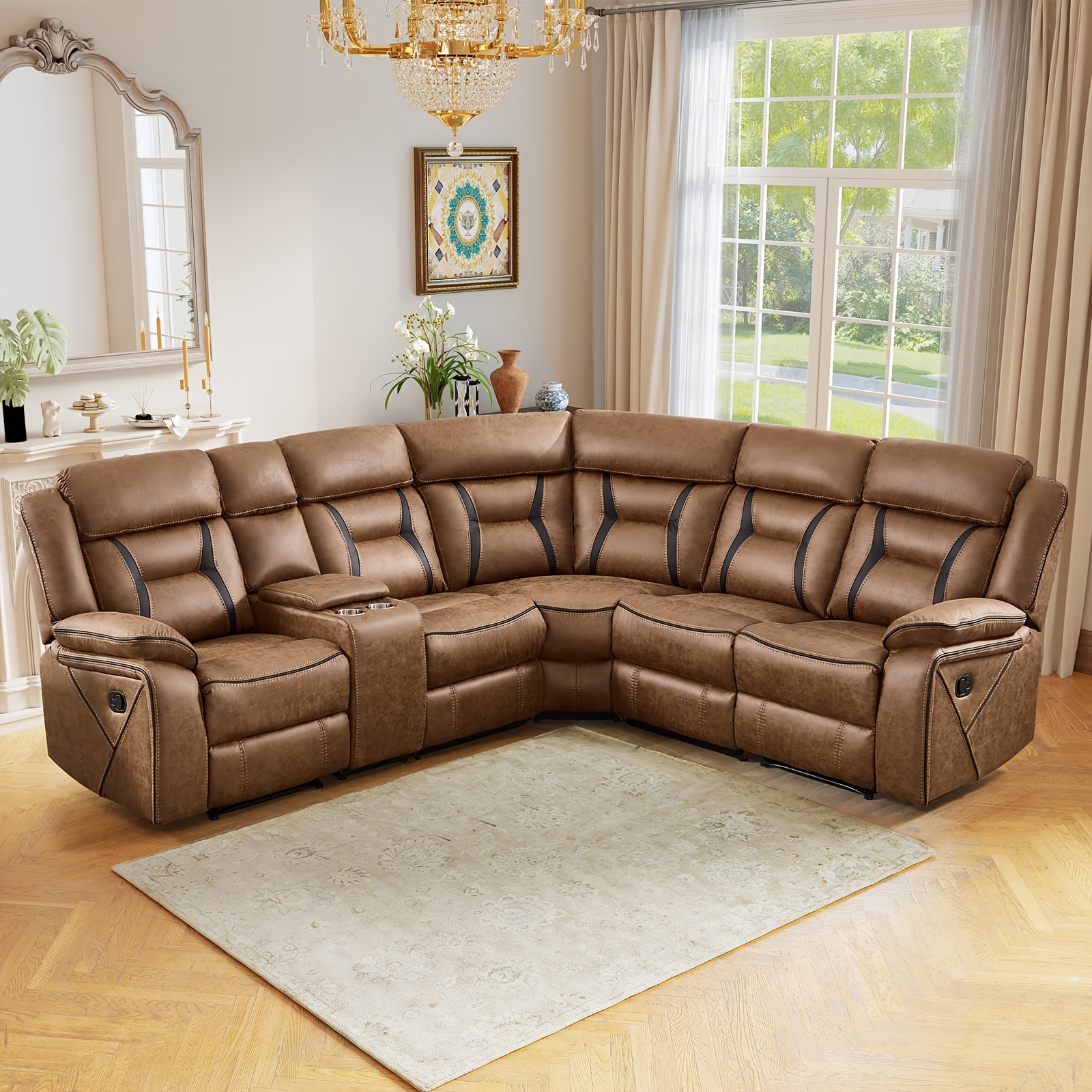 contemporary synthetic faux leather reclining sofa collection 5 seater couch featuring cup holders and storage ideal for living rooms and offices Product details 1