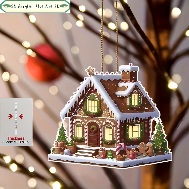 TEMU Décorations de Noël de maison d'épices plate 2D - Ornements en acrylique adaptés à des sacs à dos, des voitures, des murs et des présentoirs -