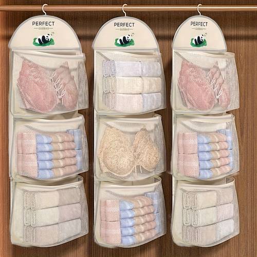 triple layer hanging underwear socks and bra mesh storage bag suitable for dorm and home wall mounted storage bag transparent multi layer organizer clothing organization and storage fall decorations