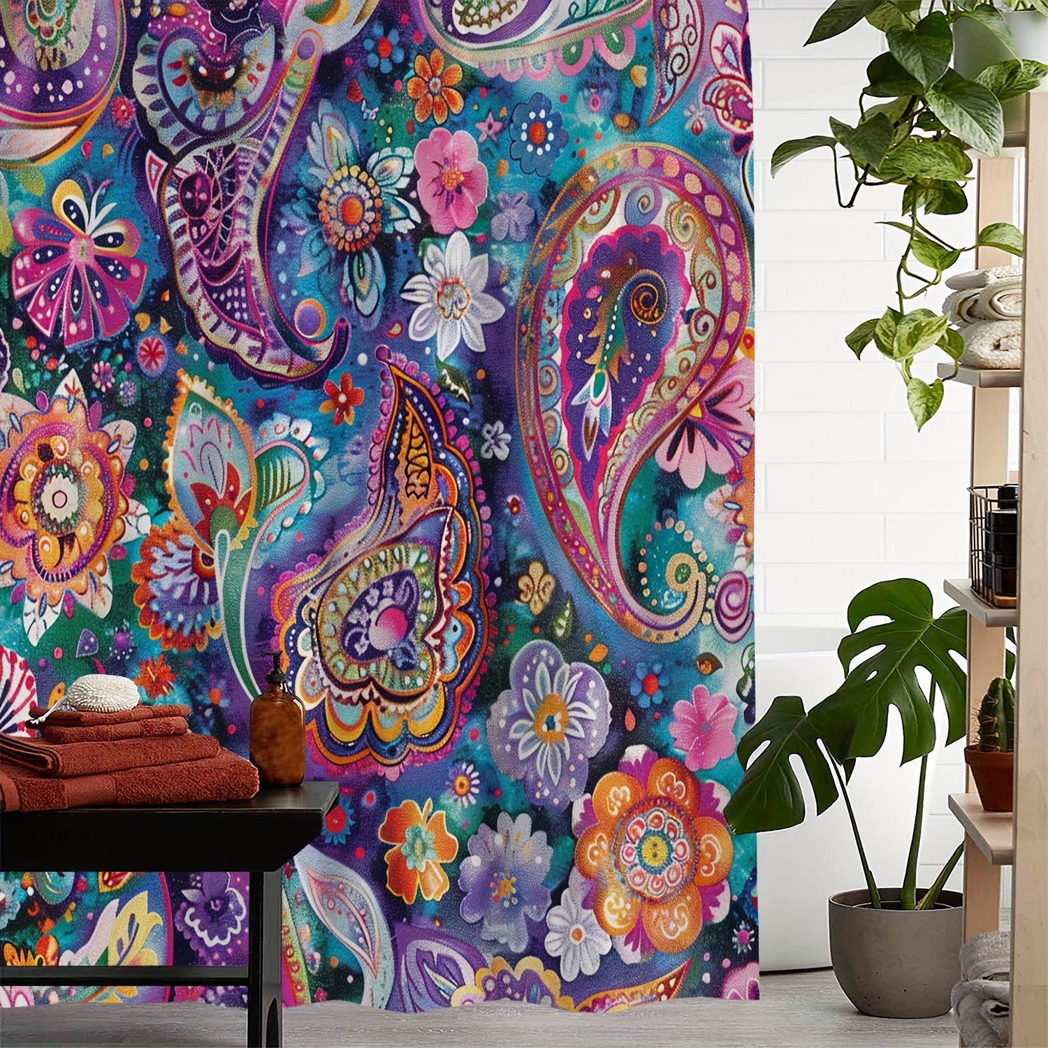 

Vintage Mandala Floral Print Waterproof Shower Curtain With 12 Hooks, Machine Washable, Water-resistant Polyester, Woven, Arts-themed With Unique Weave, Decorative Bath Accessory